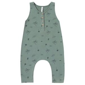 Rylee and Cru Beach Green Sleeveless Palm Print Romper 2/3 Years